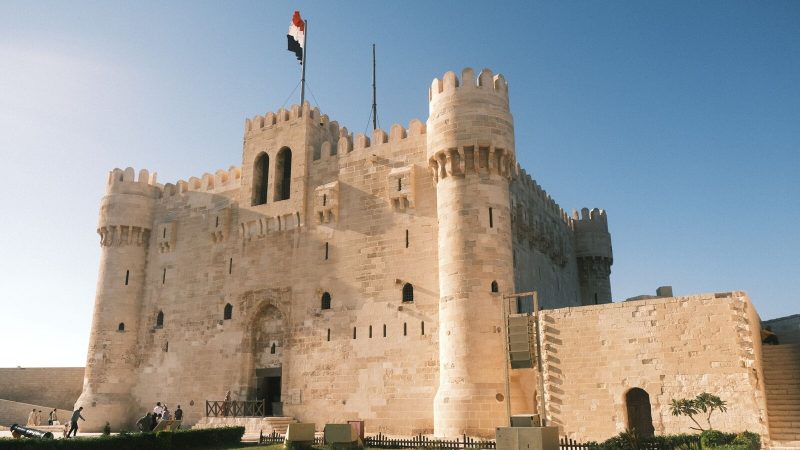 Sunny view of the majestic Citadel of Qaitbay in Alexandria, Egypt.