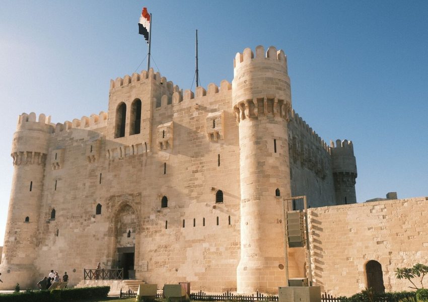 Sunny view of the majestic Citadel of Qaitbay in Alexandria, Egypt.