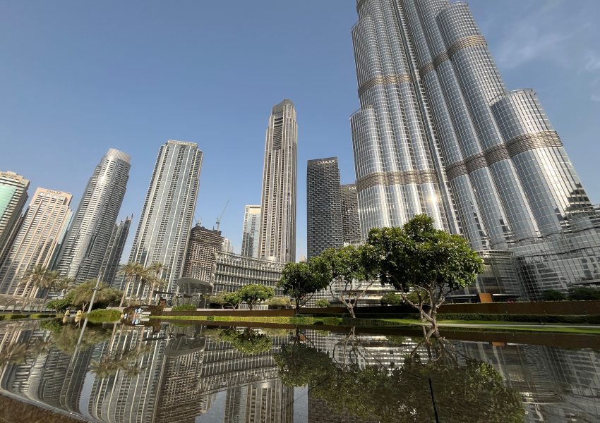 Burj Khalifa and Dubai skyline reflection