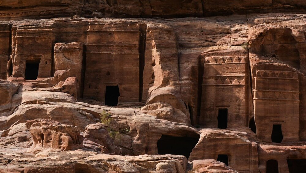Stunning ancient rock-carved structures in Petra, Wadi Musa, Jordan.