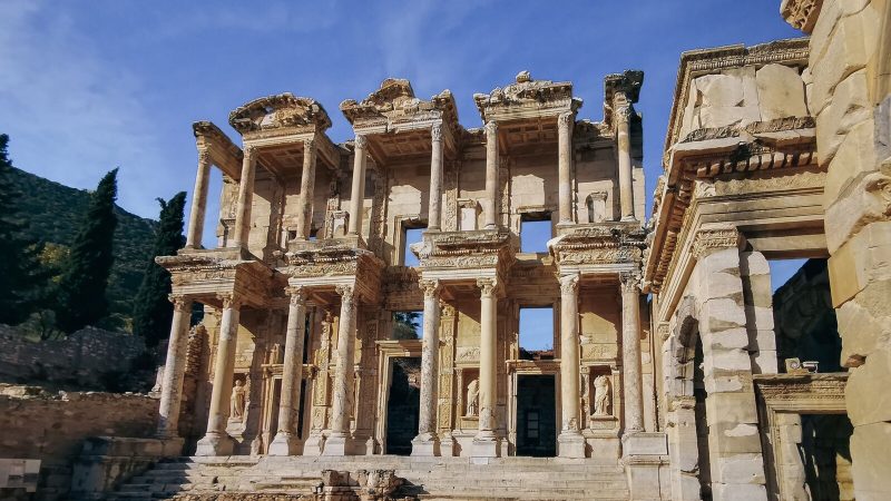Explore the ancient ruins of the Celsus Library in Ephesus, capturing its historical grandeur.